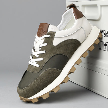 Shoes Men's Trendy Shoes New Men's Shoes Thick-Soled Lightweight Sports and Casual Shoes Leather Matching Cloth Forrest Gump Shoes Contrast Color Sneakers Wholesale
