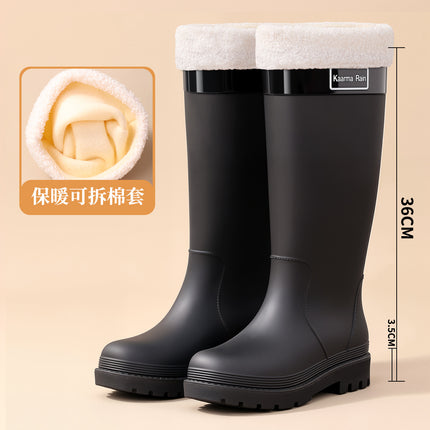 Women's Extra Tall 36cm Chinese Style Red Rubber Shoes for Happy Events, Women's Shoes for Urban Commuting, Sweet and Sassy Long Rain Boots