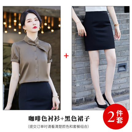 Summer New Fashion Temperament Professional Women's Short-sleeved Shirt Hotel Front Desk Beautician Jewelry Shop Work Clothes Set