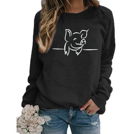 Cross-Border Amazon Foreign Trade Supply Pig Pattern Printed Round Neck Top Sweatshirt