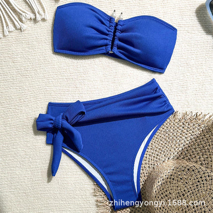 2025 New European and American Swimsuit Women's Flat-chest Bikini Sexy Split High Waist Beach Bikini Foreign Trade Swimsuit