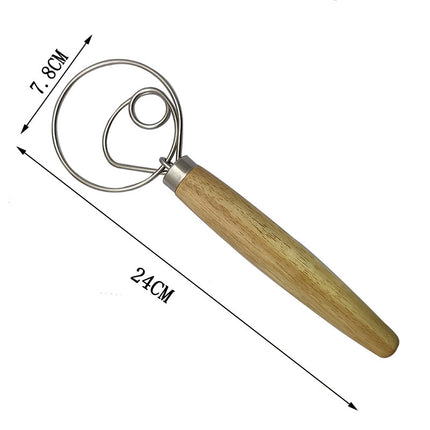 Stainless Steel Oak Handle Coil Dough Beater Double Ring Manual Egg Beater Single Ring Flour Stirrer