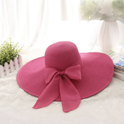 Cross-Border Women's Oversized Brim Woven Straw Hat Casual Face-Covering Sun Hat Simple Ribbon Sun Protection Uv Protection Sunshade