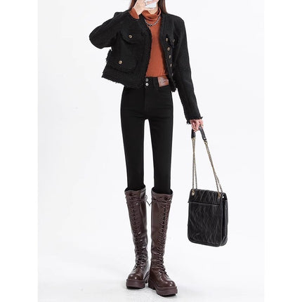 plus size Skinny Jeans Women's Trendy All-match New High Waist Slimming Slim-fit Stretch Pencil Boots Trousers