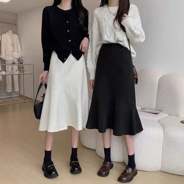 Black Suit A-Line Skirt Spring Pear-Shaped Figure High-Waisted Hip-Covering Slimming Look Mid-Length Fashionable Fishtail Skirt