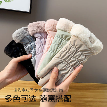 Autumn and winter warm gloves fleece-lined thick skin-feeling fabric windproof water-splashing cartoon outdoor sports cycling wholesale