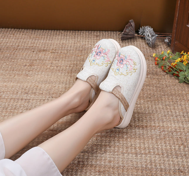 New Arrival Pastoral Style Linen New Chinese Style Deodorant Feet Home Outfit Cloth Shoes Slip-on Slippers Embroidered Shoes Women's Shoes