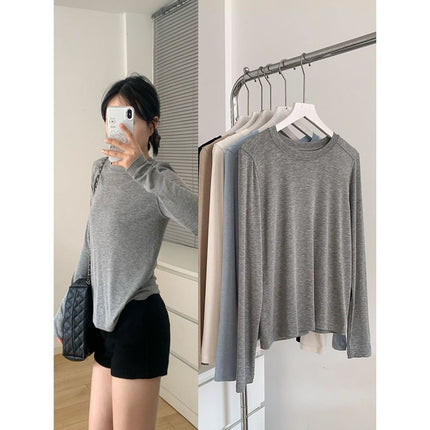 Thin Sunscreen Foundation Moddale Cotton T-shirt Women's New Style Good-looking Gentle Unique Shoulder Long Sleeve Top