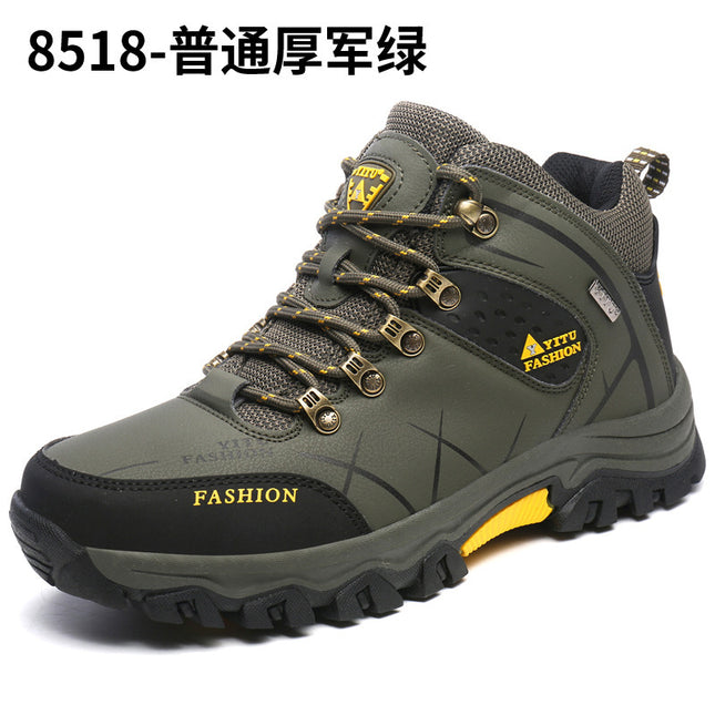 Outdoor Hiking Shoes Cross-Border Large Size Men's High-Top Hiking Shoes Solid Color Lace-Up Thick-Soled Shoes Cross-Country Running Shoes Aliexpress