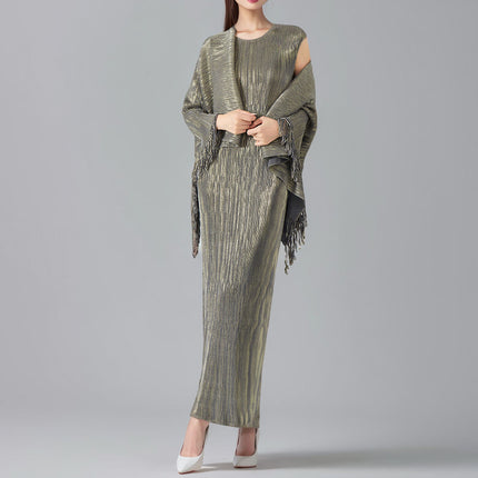 High-grade banquet tassel one-step vest dress two-piece cross-border European and American women's fashionable elegant dress