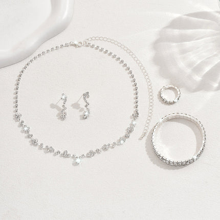 Simple Exquisite Hot-selling Claw Chain Necklace Earrings Bracelet suit Three-piece Set Full Diamond Clavicle Chain Dinner Dress Accessories