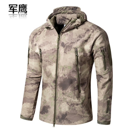 2026 Cross-Border Military Eagle Shark Skin Soft Shell Tactical Camouflage Jacket Men's Warm Breathable Wear-Resistant Military Fan Waterproof Jacket