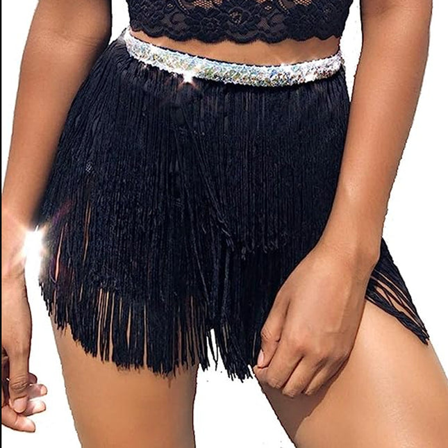 Cross-border hot-selling encrypted tassel skirt belly dance skirt waist chain waist towel Halloween women's waist decoration hip towel lace-up