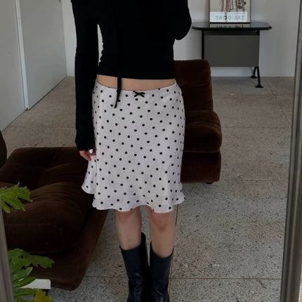 Miu Series Triacetate Polka Dot Skirt Korean Style Satin Polka Dot Elastic Waist Bias-Cut A-Line Skirt Women's Fishtail Skirt