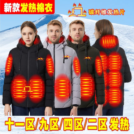 Cross-Border Popular USB Smart Heating Cotton Jacket Hooded Warm Men's Cotton Jacket Outdoor Graphene Heating Jacket