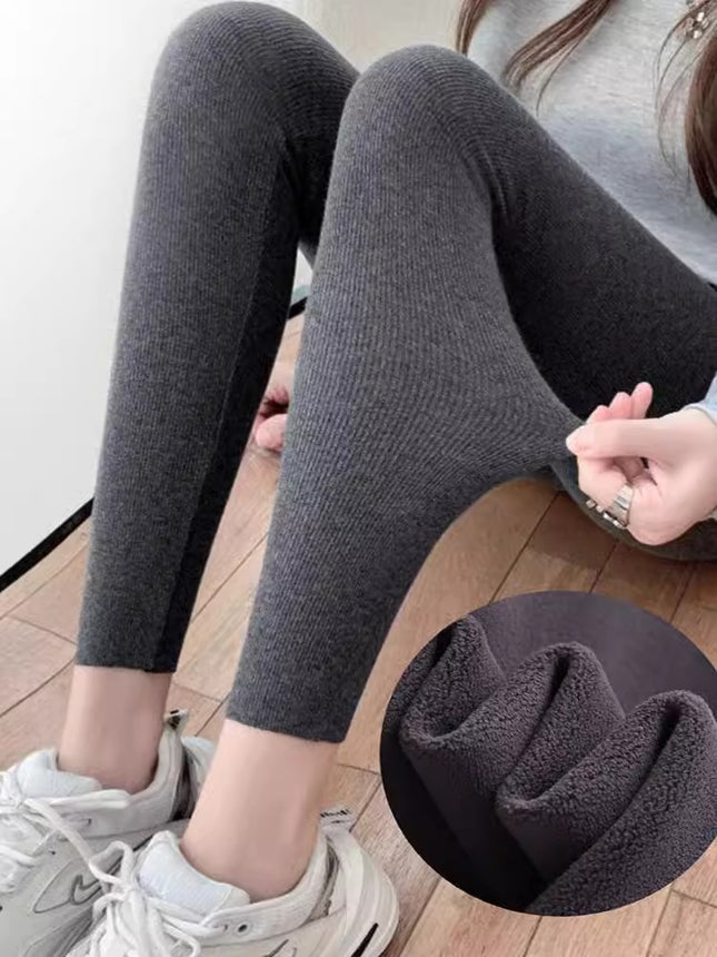 fleece-lined Leggings Women's Outer Wear Autumn and Winter Threaded Autumn Pants 2024 New Winter Thickened Lamb Fleece Warm Cotton Pants