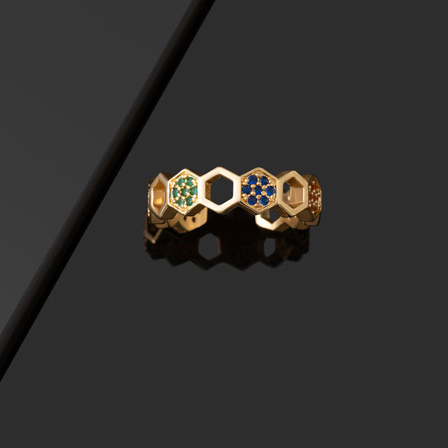 Matte Wide Honeycomb Open Ring European and American Fashion All-match Couple Set Color Zirconium Adjustable Ring Jewelry