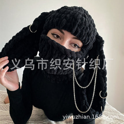 Bear Mask Headgear Sweet Cool Spice Girl Style European and American Handmade Knitted Thickened Wool Warm Hat Cute Autumn and Winter Hat