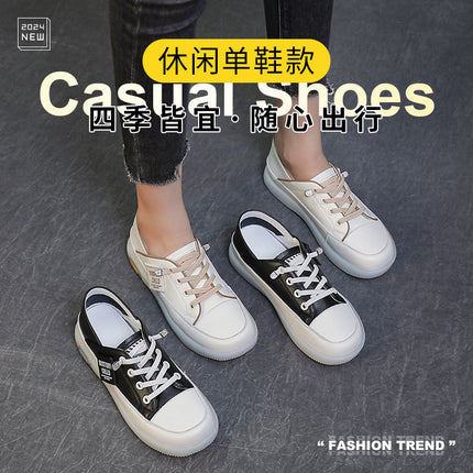 Genuine Leather White Shoes for Women 2026 New Spring Style Soft Sole Soft Surface Slip-On Women's Shoes Summer College Style Casual Shoes