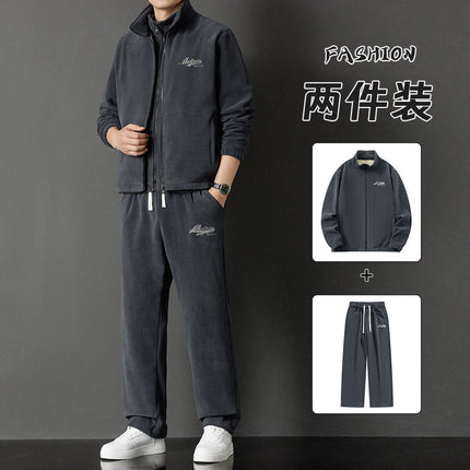Winter Warm Three-Piece Lamb Velvet Men's Sports suit Casual Sweatshirt Vest Pants Double-Sided fleece-lined Thickened
