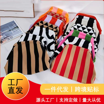 Explosive Cross-border Woven Cloud Bag Girl's Commuter All-match Striped Bag Outdoor Travel Storage Portable Bag Clamp Bag