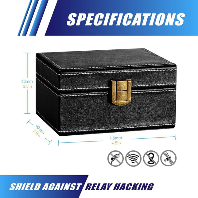 New cross-border in stock black PU leather RFID Faraday shielding box car key mobile phone signal shielding box