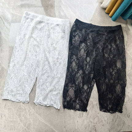 Lace Super Book Straight Five-point Leggings Slim-fit High-elastic Outer Wear plus size Safety Pants Rose Crochet Casual Trendy Pants