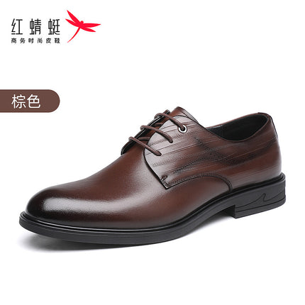 Red Dragonfly Men's Shoes Spring and Autumn Business Dress Leather Shoes Men's Leather Top Layer Cowhide Casual Soft Sole Office Wedding Shoes
