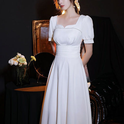 Registration Dress French Square Collar Dress White Dress Daily Wearing Engagement dress White Slim Dress