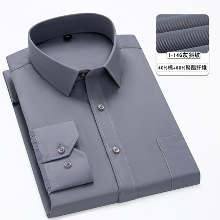 Spring men's business shirt solid color long-sleeved professional shirt workwear men's 40 cotton formal shirt embroidered logo