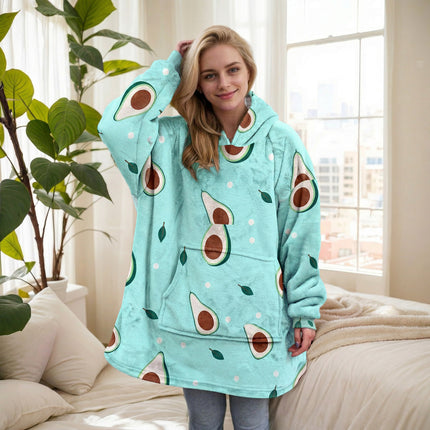 Lazy Blanket Cross-Border Christmas Pajamas Women's Nightgown Flannel Extended Length Vertical Pocket Hoodie Blanket