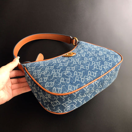 New Pinko Same Style Denim Denim Genuine Leather Swallow Bag Armpit Puff Mini Pillow Bag Chain Women's Bag