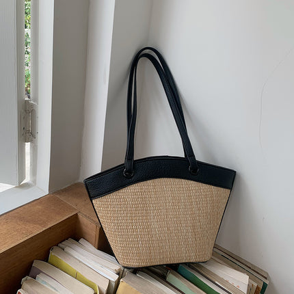 Straw Woven Bag Women's Seaside Holiday Beach Leisure Western Style All-match French Retro Vegetable Basket Shoulder Bag Fashion Woven Bag