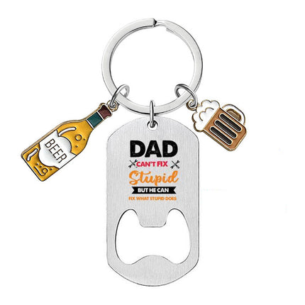 Cross-border Stainless Steel Engraving Metal Keychain Bottle Opener Wine Glass Wine Bottle Birthday Christmas Father's Day Gift