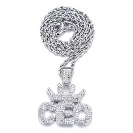 European and American Hip-Hop Pendant Crown Ceo Letter Niche Design Full of Diamonds Cross-Border Hot Selling Pendant Cross-Border Exclusive Supply