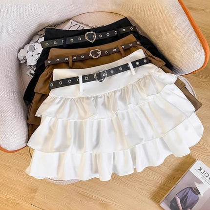 Y2k Spice Girls Black Puff Cake Skirt Women's Autumn Sweet Cool Skirt High Waist Love Belt Denim Leg Set Skirt