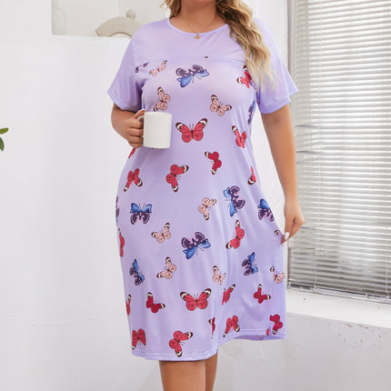 Cross-border Europe and America Amazon Spring and Summer New Short-sleeved Butterfly Printed Nightdress Home Clothes plus size Women's Casual Pajamas
