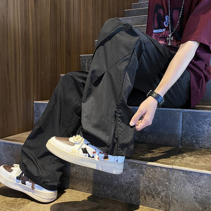 Autumn Ins Trendy Brand American Functional Workwear Trousers Teenager Hip-Hop Ice Silk Parachute Pants Pleated Mop Pants