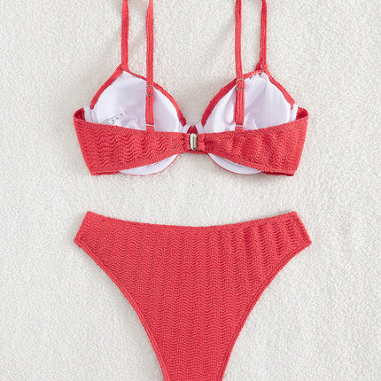 New Foreign Trade Bikini Sexy Swimsuit Women's Red Underwire Push-Up High Waist Bikini Cross-Border European and American Swimwear