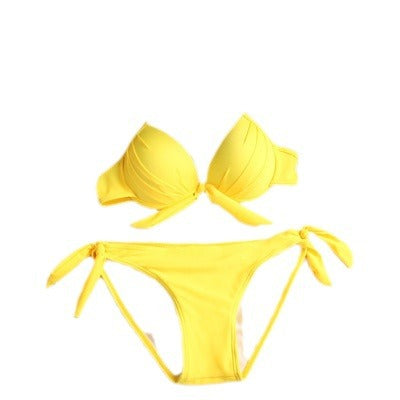 AliExpress European and American swimsuit candy color steel bracket push up thickened Cup sexy bikini split two-piece swimsuit