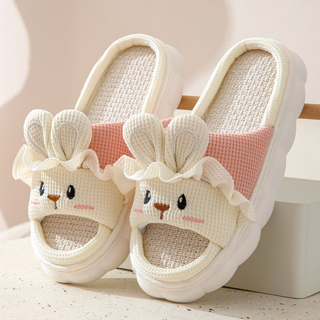 Cute lace rabbit parent-child male and female baby adult indoor and outdoor home wooden floor thickened linen Four Seasons slippers