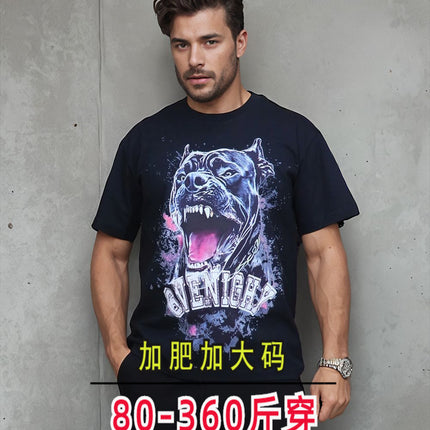 340 Jin Wear European New Digital Printing Dog Head Letter Fat Man Plus Fat Increase Fashion Fashion Brand American Short-sleeved T-shirt