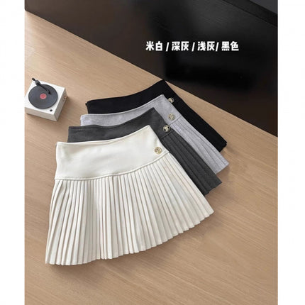 Wool Pleated Skirt Women's 2024 New Autumn and Winter High Waist Slimming All-match A- line Skirt White Skirt Organ Skirt