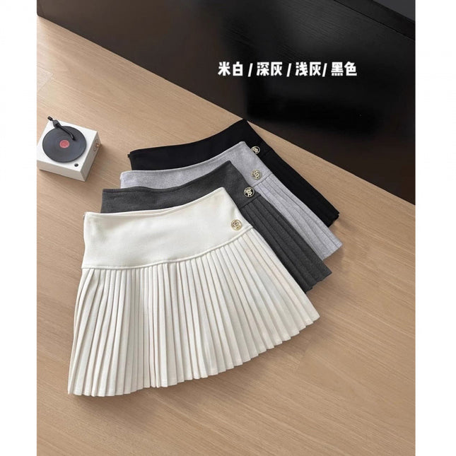 Wool Pleated Skirt Women's 2024 New Autumn and Winter High Waist Slimming All-match A- line Skirt White Skirt Organ Skirt