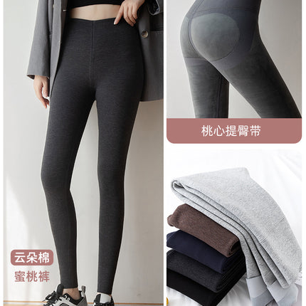 Autumn and Winter New Cotton Hip-Lifting Pants Slimming Korean Version Fleece-Lined Leggings for Women, High-Waisted Tummy Control Warm Cotton Pants