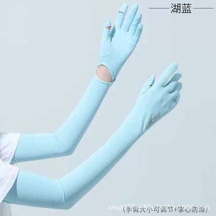 Sun Protection Gloves for Women in Summer, Anti-Uv Ice Silk Sleeves for Driving, Anti-Slip Touch Screen Sunshade, Extended Arm Sleeves for Outdoor Use