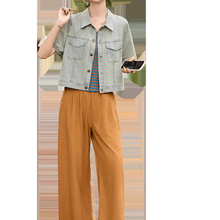 This Year's Popular Outfit Is a Complete Set of Fashionable Suits. 2025 Summer Fashionable Casual Denim Jacket Three-Piece Set