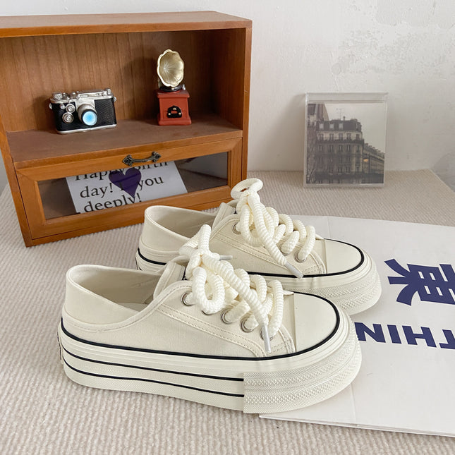H1028 + H1057 + H1292 two-way thick-soled canvas shoes women's slip-on lazy versatile niche ins board shoes