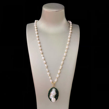 Natural Baroque Pearl Green Czech Diamond suit European and American Fashion Light Luxury Four-piece Jewelry Cross-border Exclusive
