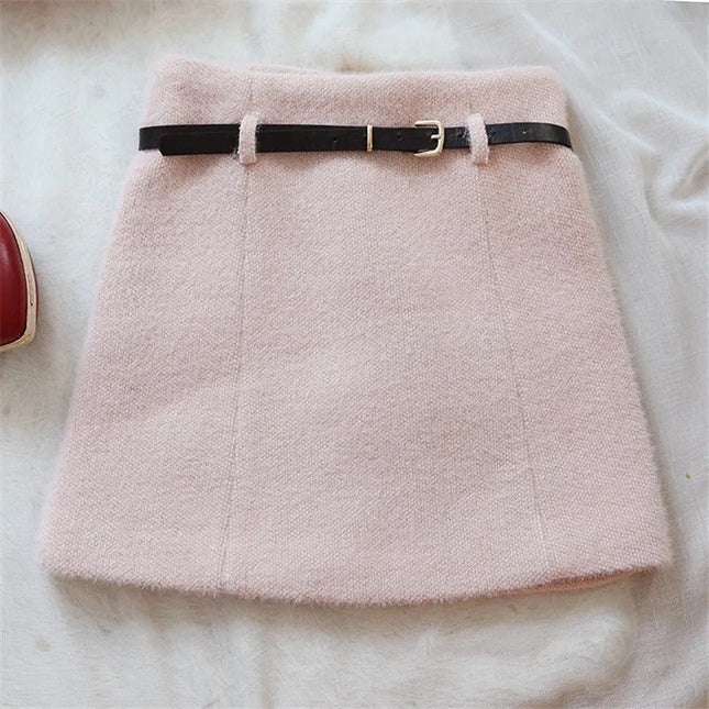 Winter New Wool suit Women's Thickened Lambskin Coat Fashion Skirt suit Skirt Elegant Two-piece Set